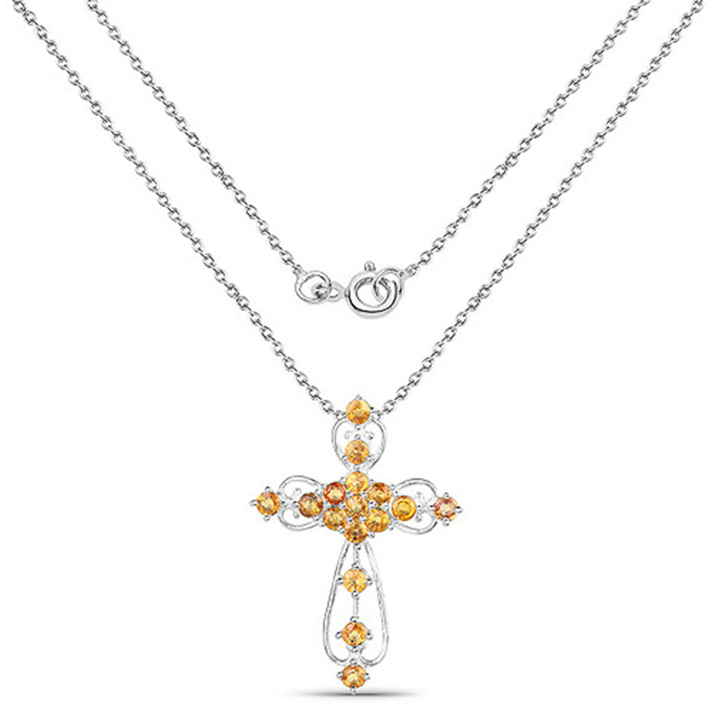 Yellow Sapphire Cross Pendant 2.22 Carats Sterling Silver