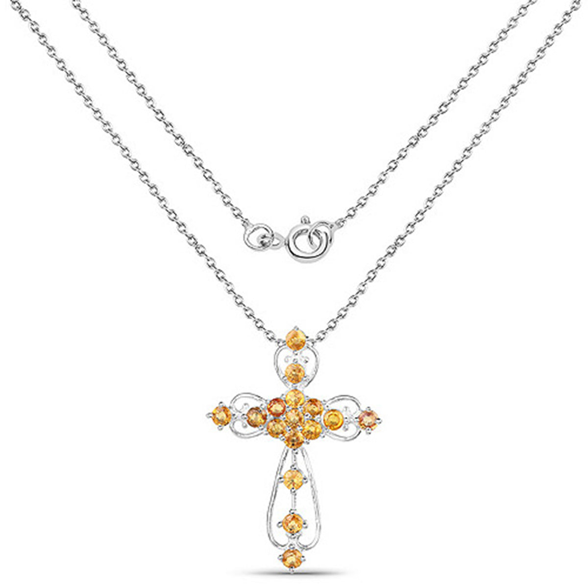 Yellow Sapphire Cross Pendant 2.22 Carats Sterling Silver