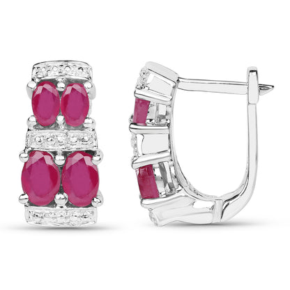 Natural Ruby Earrings 3.18 Carats Sterling Silver