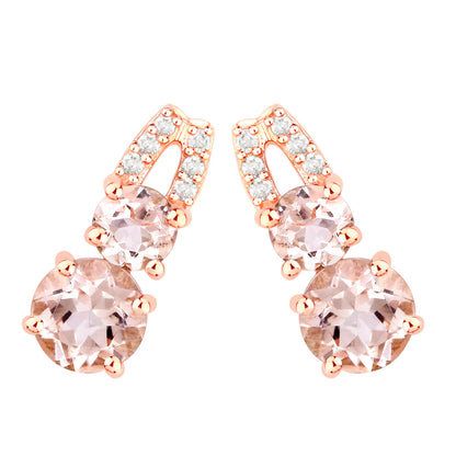 Morganite Earrings With Diamonds 0.62 Carats 14K Rose Gold