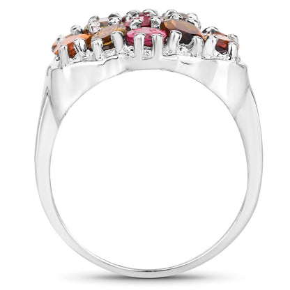 Multicolor Tourmaline Ring 5.89 Carats Rhodium Plated Sterling Silver