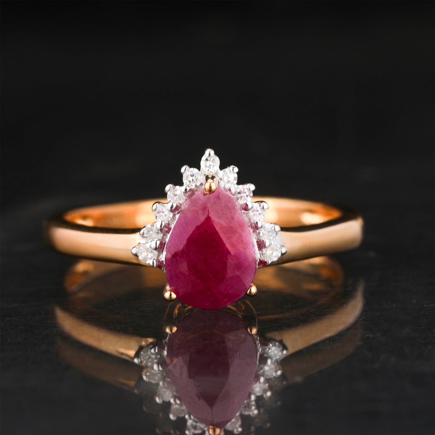 Natural Ruby Ring With Diamonds 1.19 Carats 9K Yellow Gold