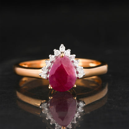 Natural Ruby Ring With Diamonds 1.19 Carats 9K Yellow Gold