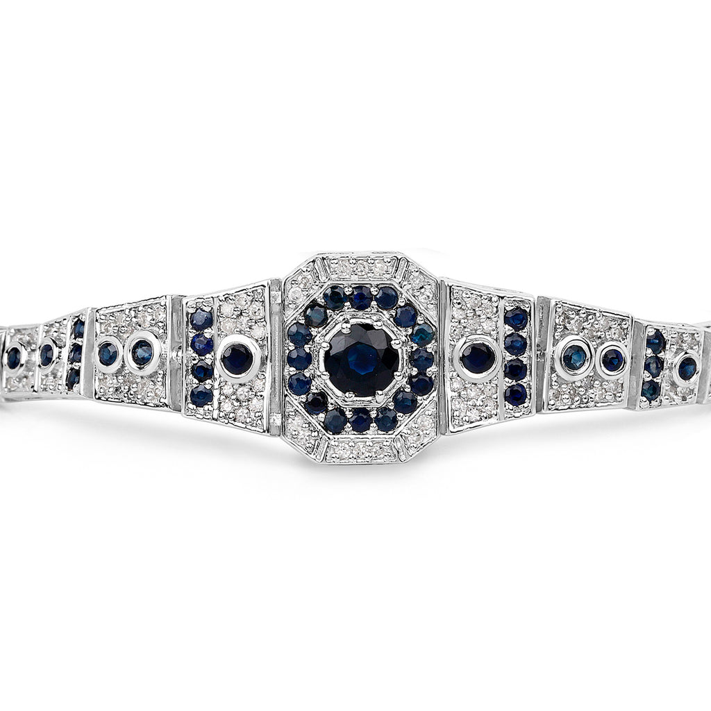 Blue Sapphire Tennis Bracelet With Diamonds 3.72 Carats Sterling Silver