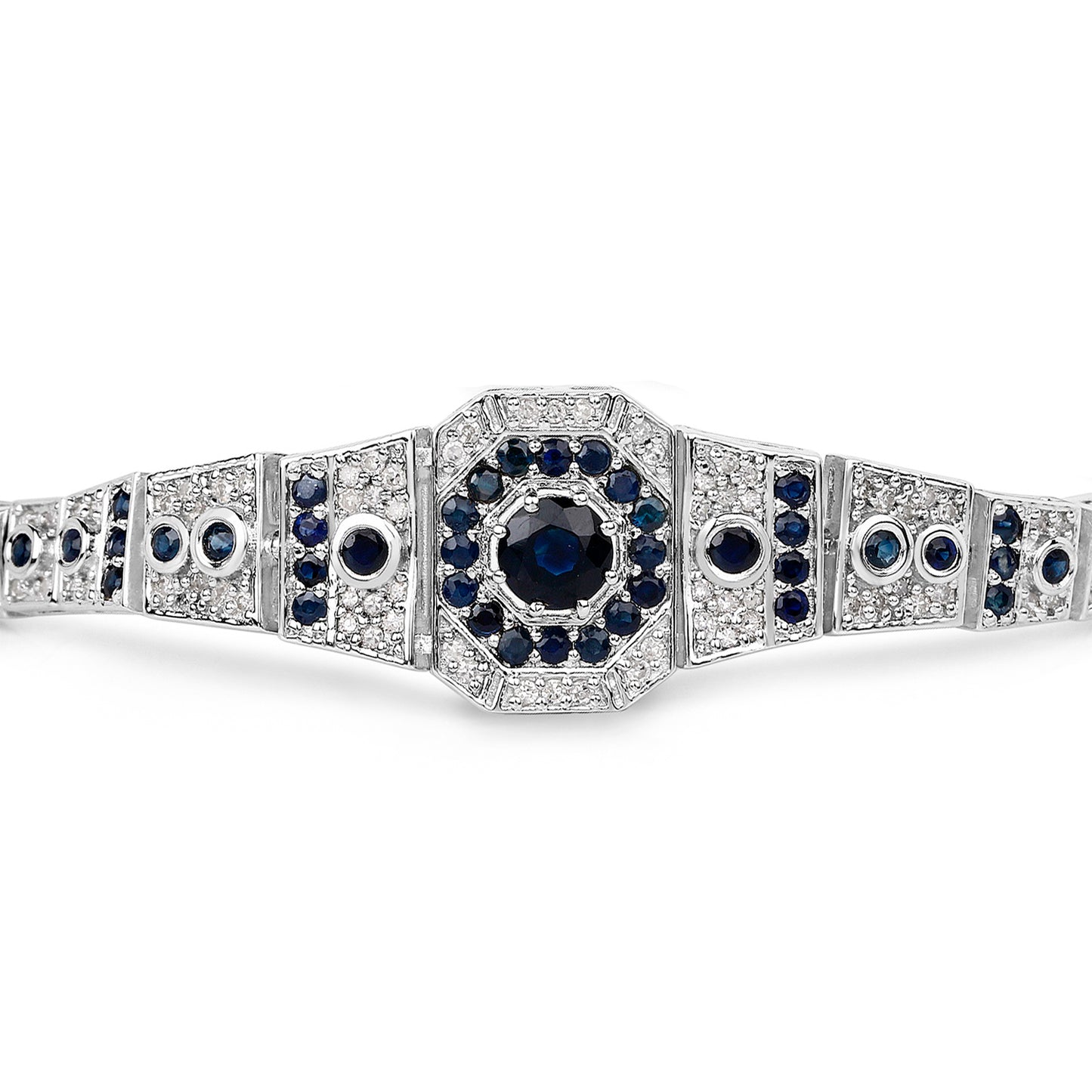 Blue Sapphire Tennis Bracelet With Diamonds 3.72 Carats Sterling Silver