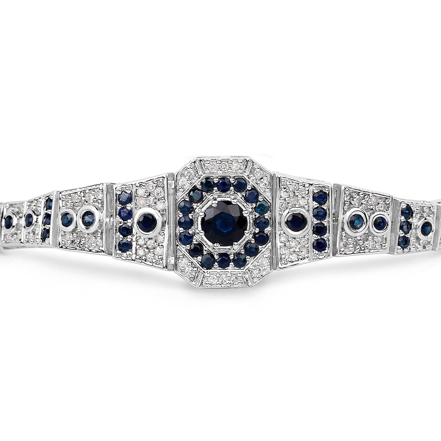 Blue Sapphire Tennis Bracelet With Diamonds 3.72 Carats Sterling Silver