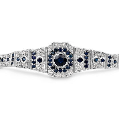 Blue Sapphire Tennis Bracelet With Diamonds 3.72 Carats Sterling Silver