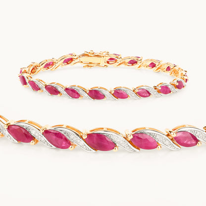 Ruby Bracelet With Diamonds 7.74 Carats 10K Yellow Gold