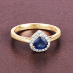 Blue Sapphire Ring With Diamonds 0.7 Carats 14K Yellow Gold