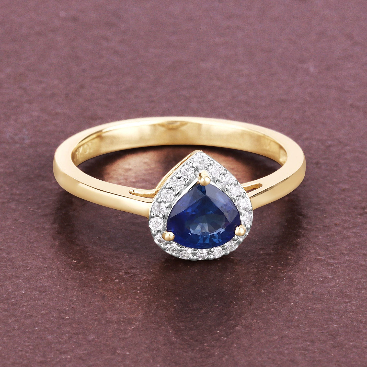 Blue Sapphire Ring With Diamonds 0.7 Carats 14K Yellow Gold