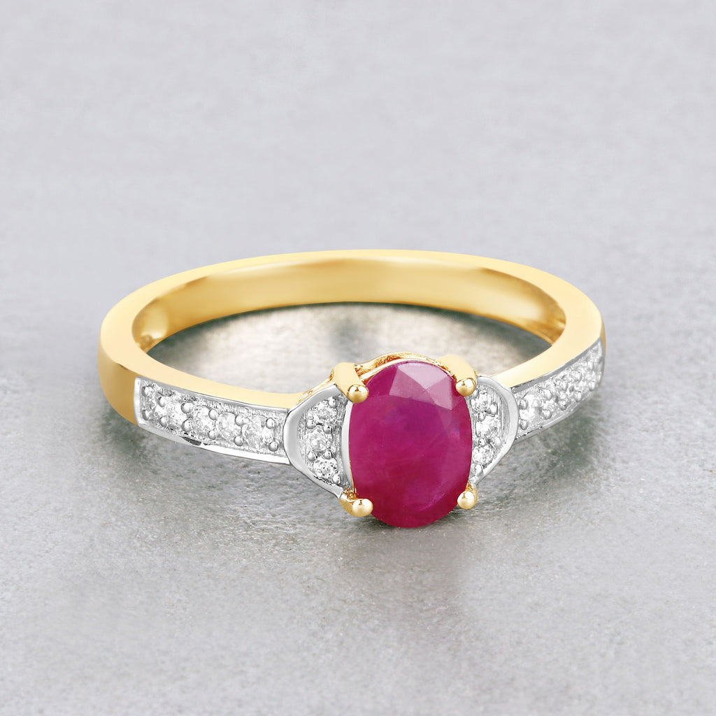 Ruby Ring With Diamonds 0.93 Carats 10K Yellow Gold