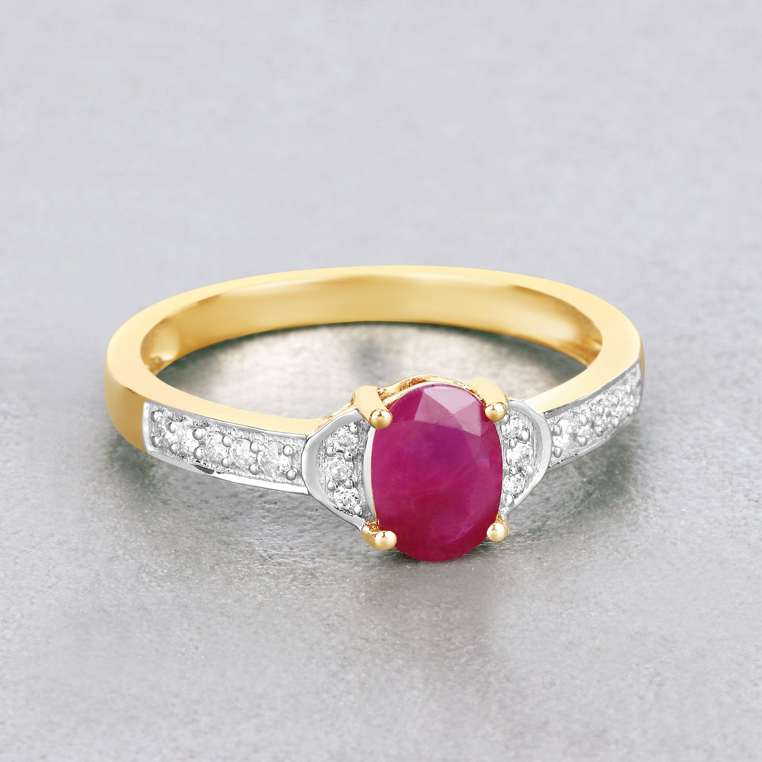 Ruby Ring With Diamonds 0.93 Carats 10K Yellow Gold