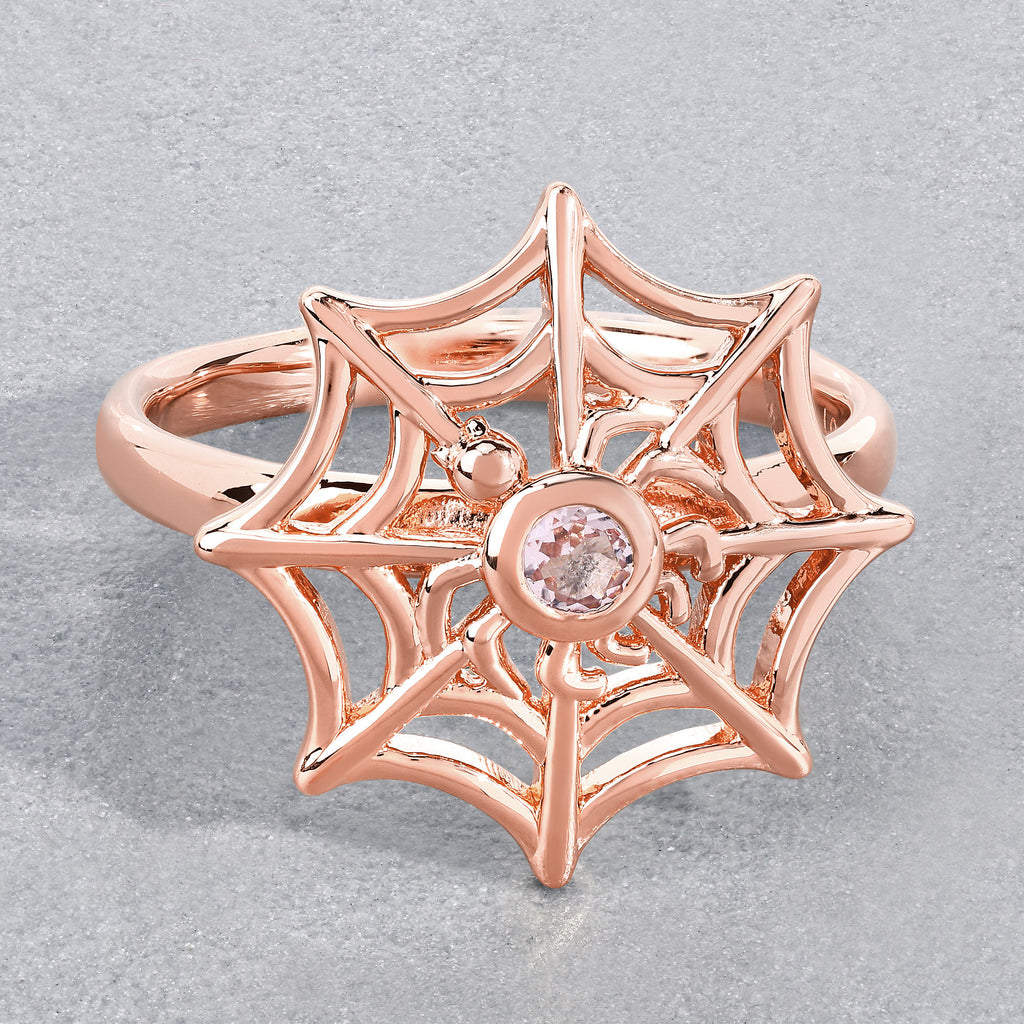 Morganite Spider Web Ring 0.08 Carats Gold Plated Silver