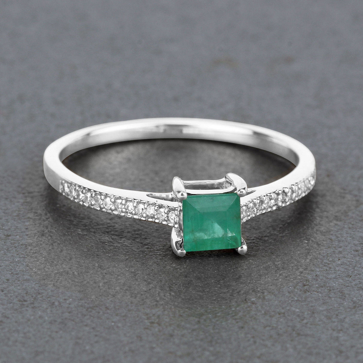 Zambian Emerald Ring With Diamonds 0.64 Carats 14K White Gold