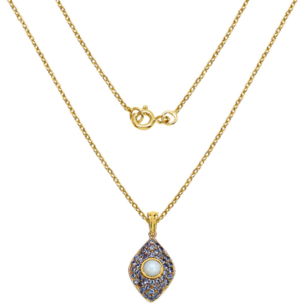 Ethiopian Opal Pendant With Tanzanite 1.78 Carats Gold Plated Silver