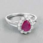 Ruby Ring With Diamonds 1.28 Carats 10K White Gold