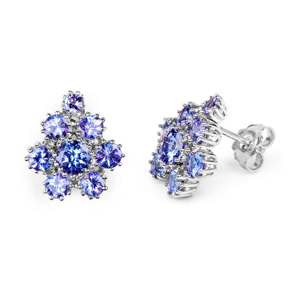 Tanzanite Stud Earrings 4.2 Carats Rhodium Plated Silver