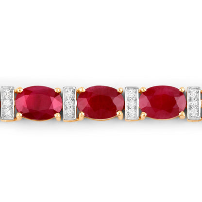 Ruby Tennis Bracelet White Diamonds 16.5 Carats 14K Yellow Gold