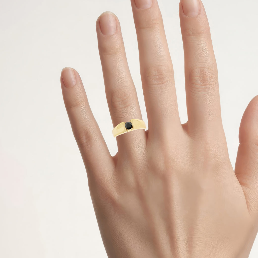Black Diamond Ring 0.24 Carats Gold Plated Silver