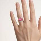 Pink Sapphire Ring 9.26 Carats Gold Plated Silver