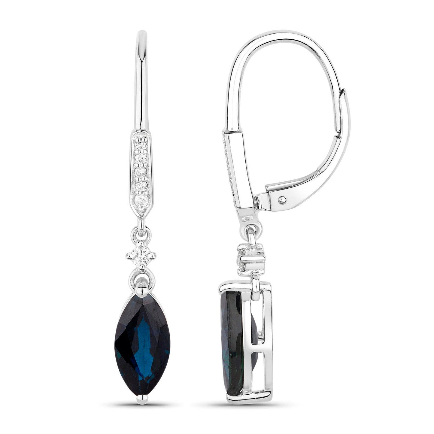 Blue Sapphire Earrings Diamonds 2.7 Carats 14K White Gold