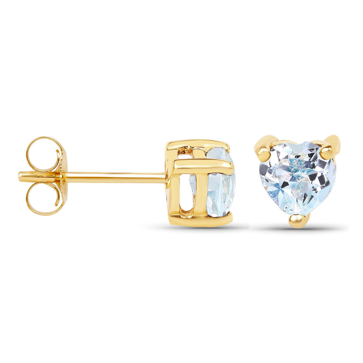 Blue Topaz Heart Stud Earrings 0.68 Carats 14K Yellow Gold