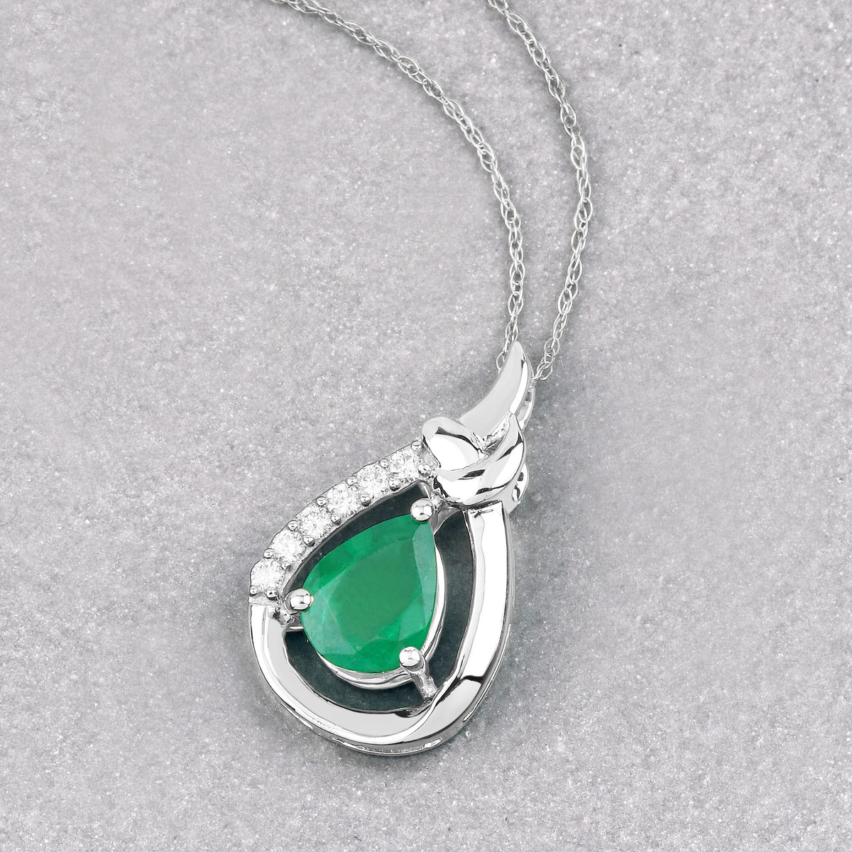 Zambian Emerald Pendant With Diamonds 1.14 Carats 10K White Gold