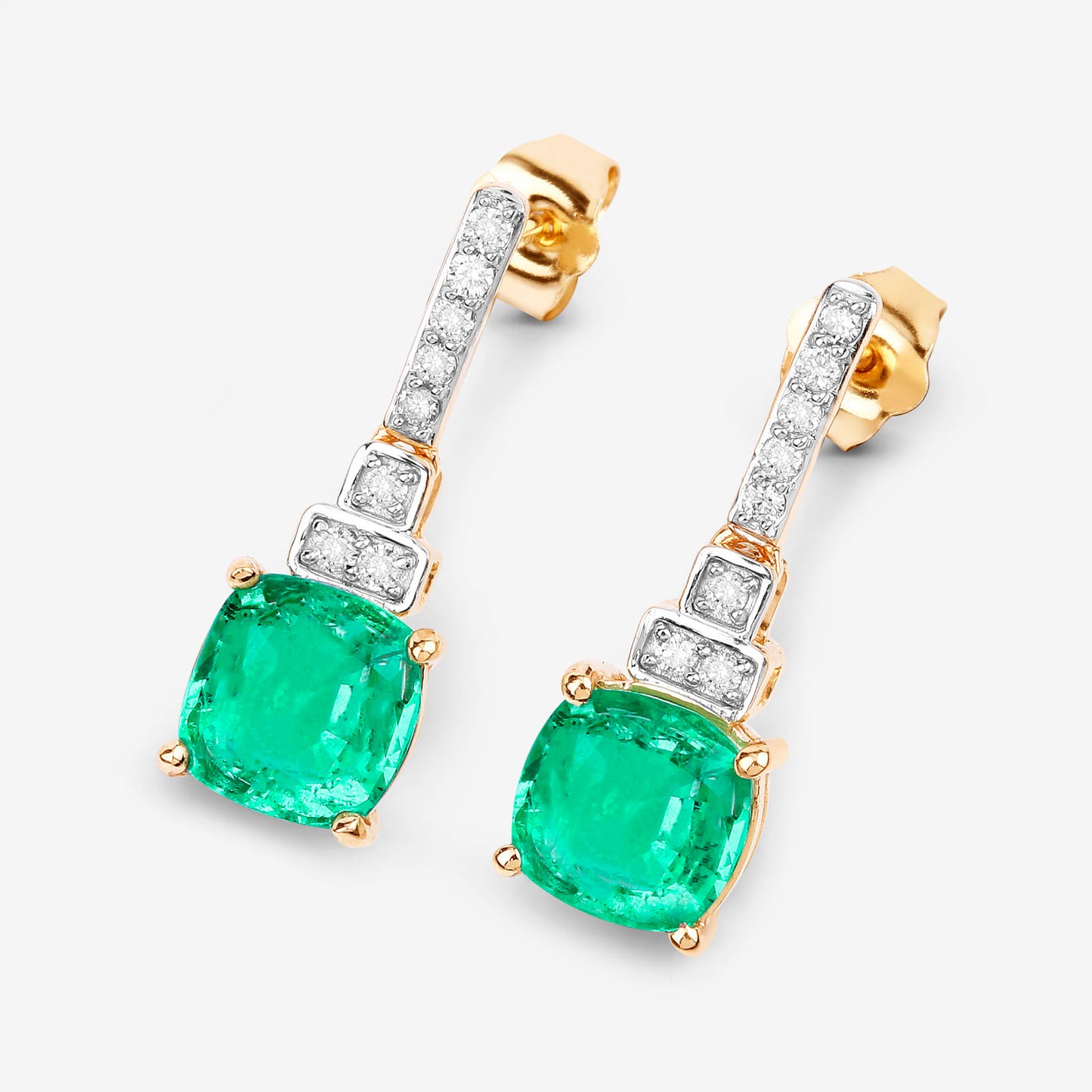 Natural Emerald Earrings With Diamonds 2.68 Carats 14K Yellow Gold