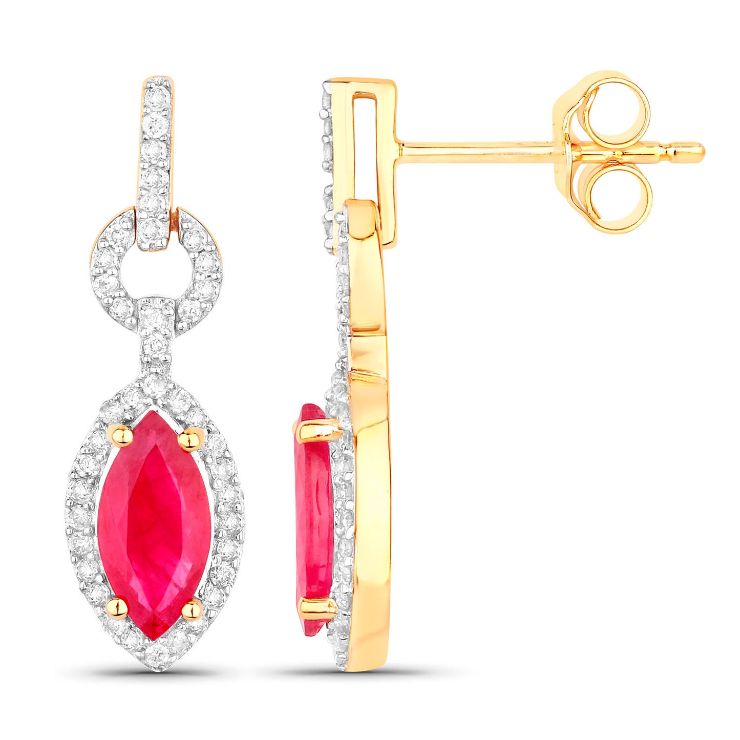 Ruby Earrings Diamonds 1.2 Carats 14K Yellow Gold