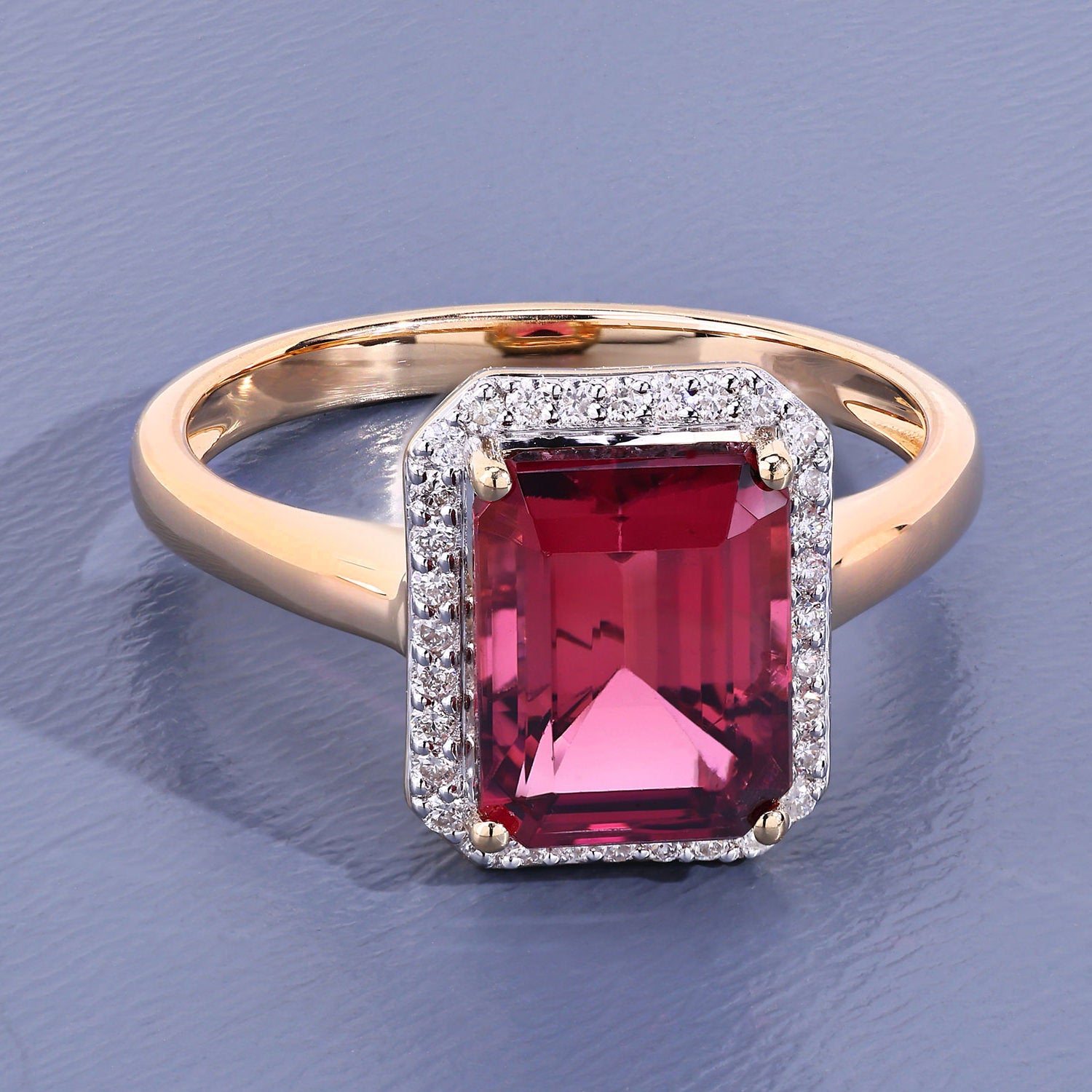 Rubellite Ring With Diamonds 2.72 Carats 14K Yellow Gold