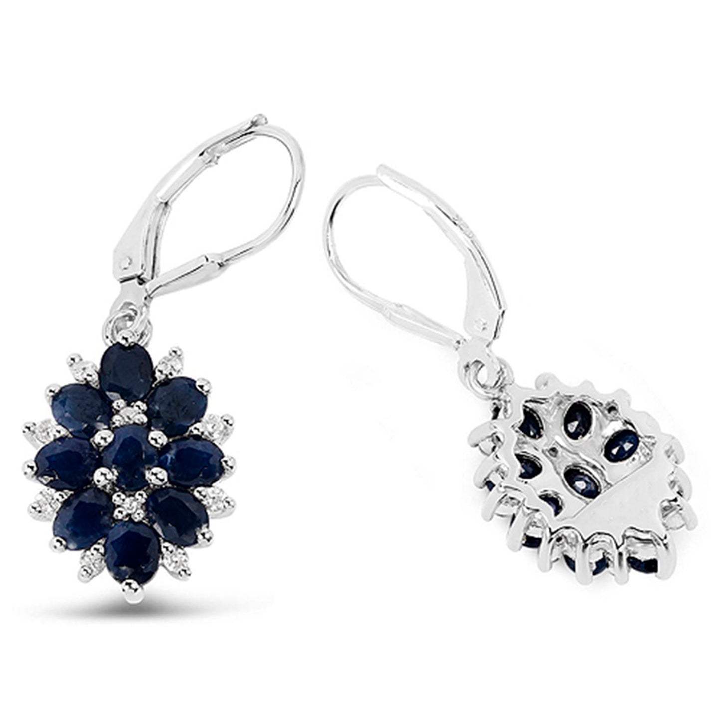 Blue Sapphire Earrings With White Zircon 3.88 Carats Sterling Silver