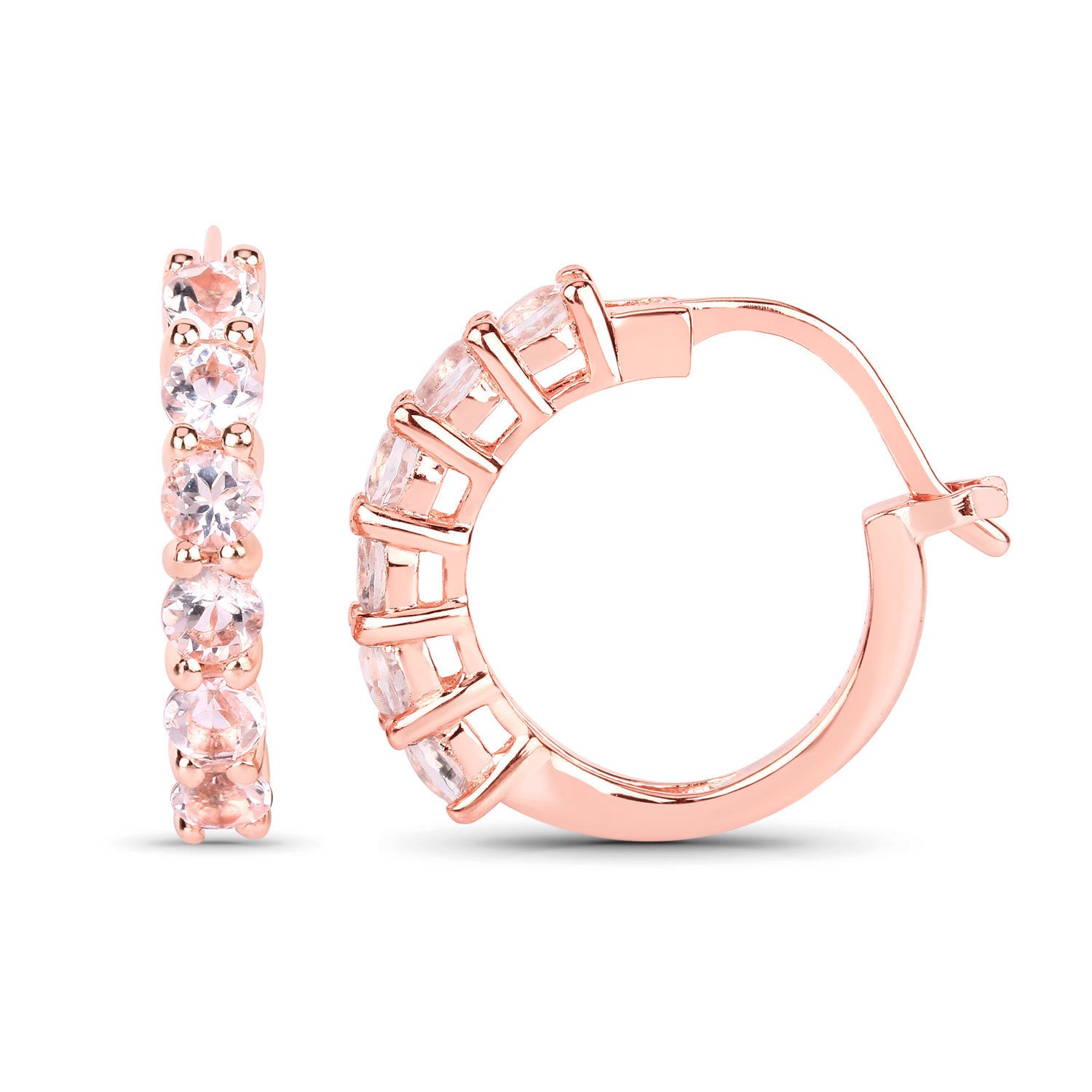 Morganite Hoop Earrings 1.06 Carats Gold Plated Silver