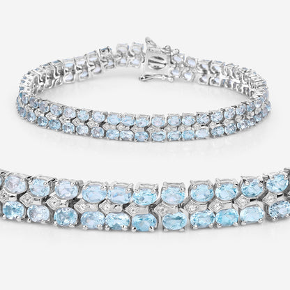 Blue Topaz Tennis Bracelet White Diamonds 17.2 Carats Silver