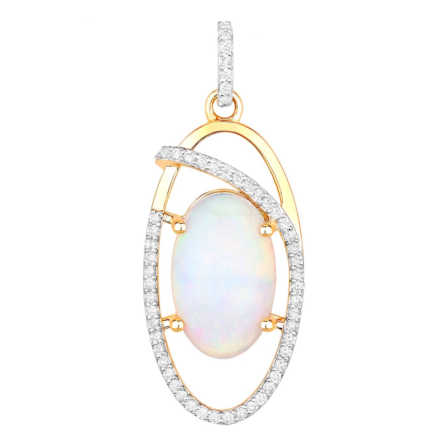 Natural Opal Pendant With Diamonds 3.56 Carats 14K Yellow Gold