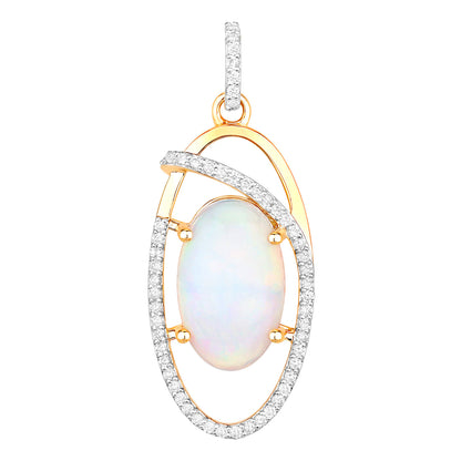 Natural Opal Pendant With Diamonds 3.56 Carats 14K Yellow Gold