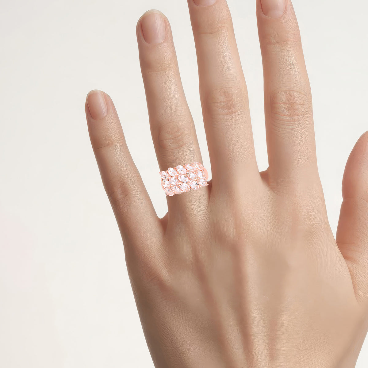 Morganite Ring 3.28 Carats Gold Plated Silver