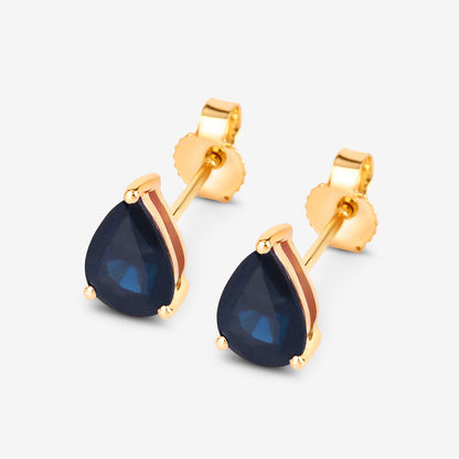 Blue Sapphire Stud Earrings 1.59 Carats 10K Yellow Gold