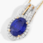 Blue Sapphire Pendant With Diamonds 4.02 Carats 18K Yellow Gold