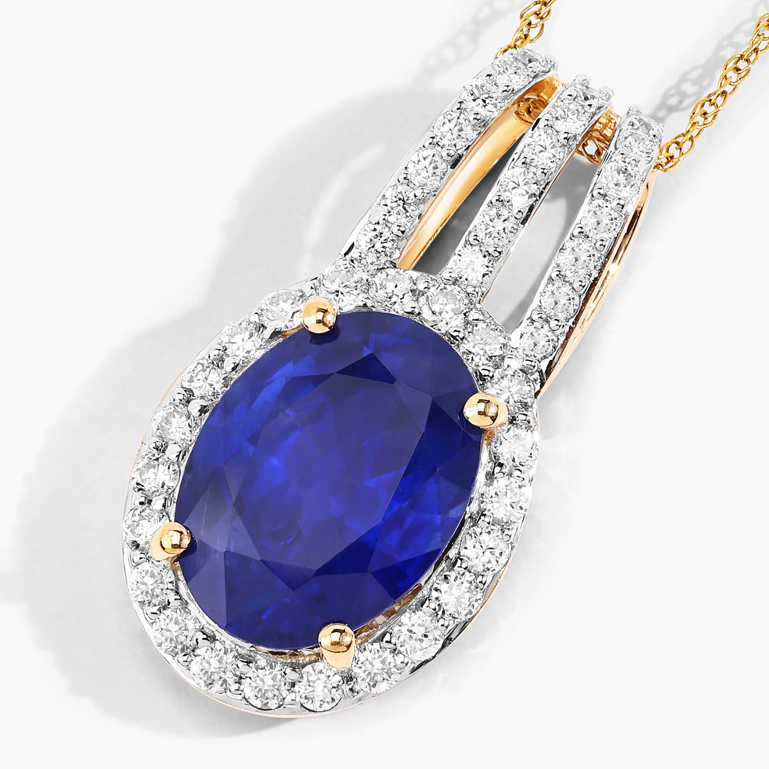 Blue Sapphire Pendant With Diamonds 4.02 Carats 18K Yellow Gold
