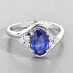 Blue Sapphire Ring With Diamonds 2.04 Carats 18K White Gold