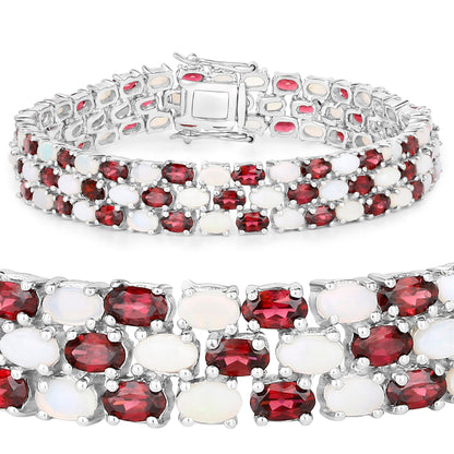Rhodolite Garnet Tennis Bracelet With Opal 24 Carats Sterling Silver