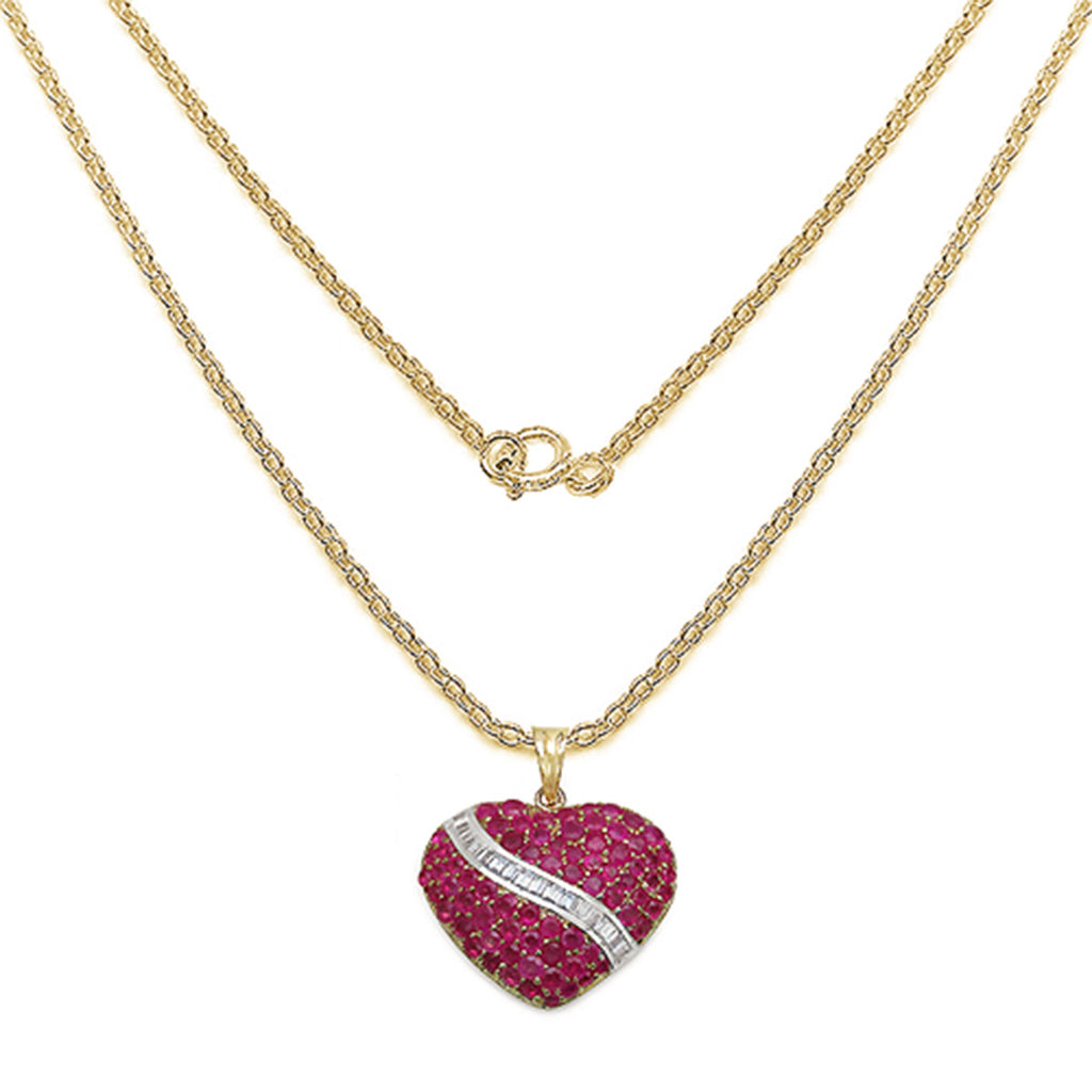 Ruby Heart Pendant With White Topaz 4.58 Carats Gold Plated Silver
