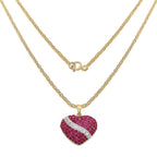 Ruby Heart Pendant With White Topaz 4.58 Carats Gold Plated Silver
