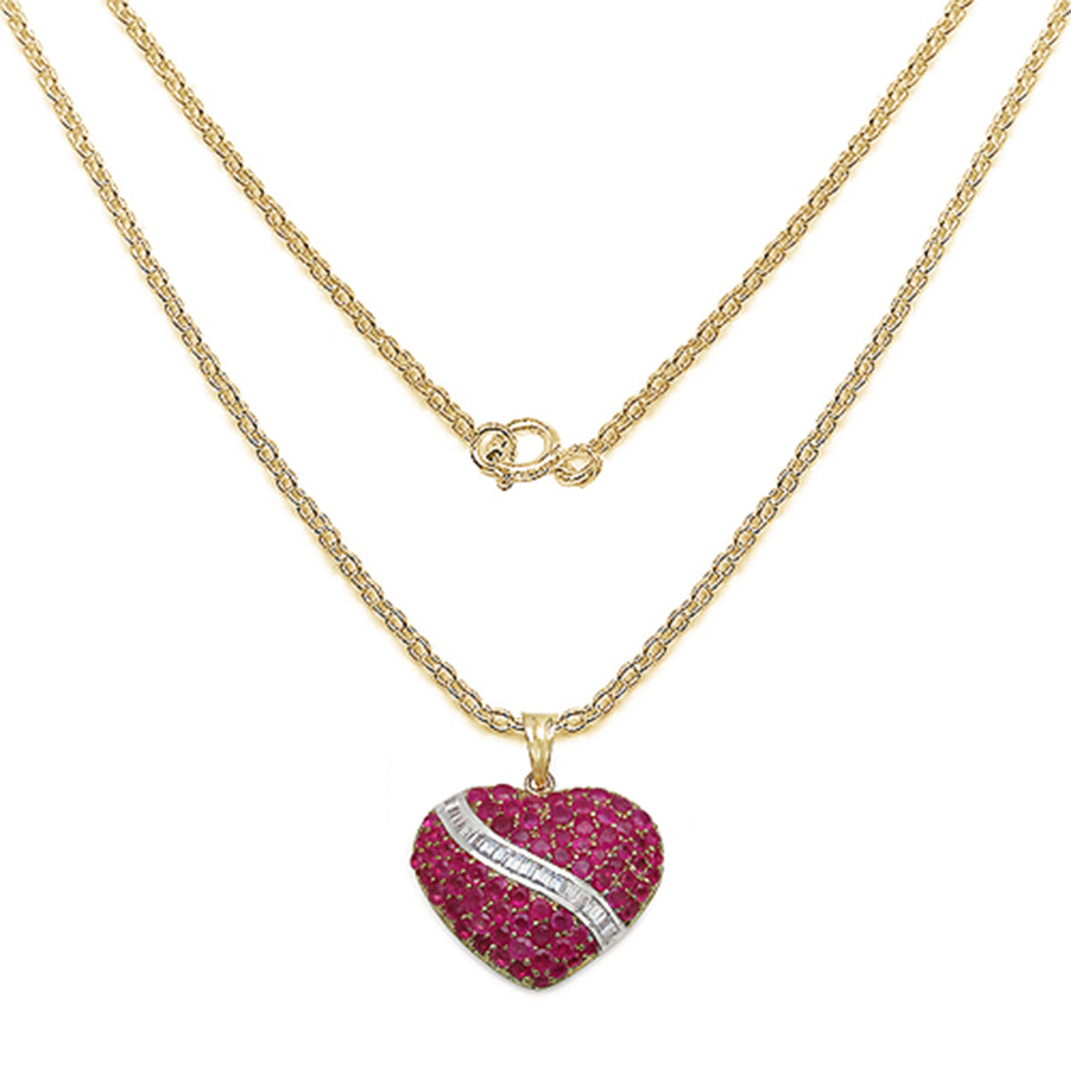Ruby Heart Pendant With White Topaz 4.58 Carats Gold Plated Silver