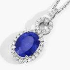 Blue Sapphire Pendant With Diamonds 2.9 Carats 18K White Gold