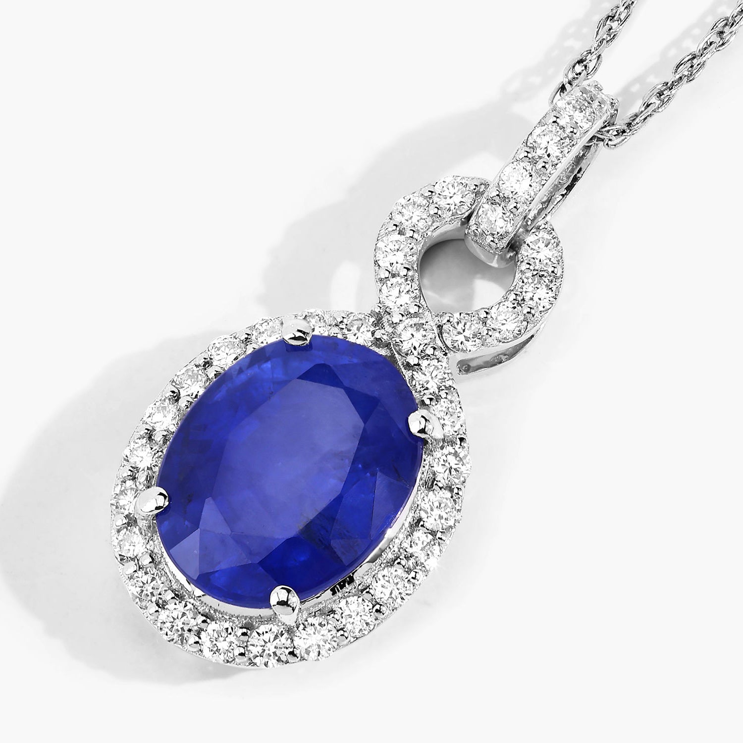 Blue Sapphire Pendant With Diamonds 2.9 Carats 18K White Gold
