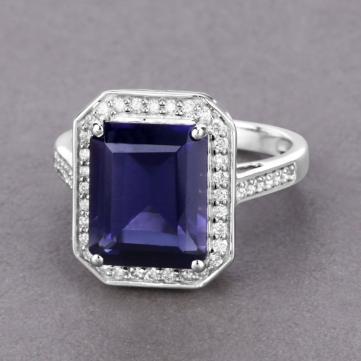 Iolite Ring With Diamonds 3.68 Carats 14K White Gold