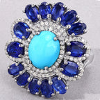 Turquoise Ring With Kyanite 9.58 Carats Sterling Silver