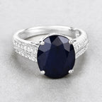 Blue Sapphire Ring With Diamonds 6.46 Carats 14K White Gold