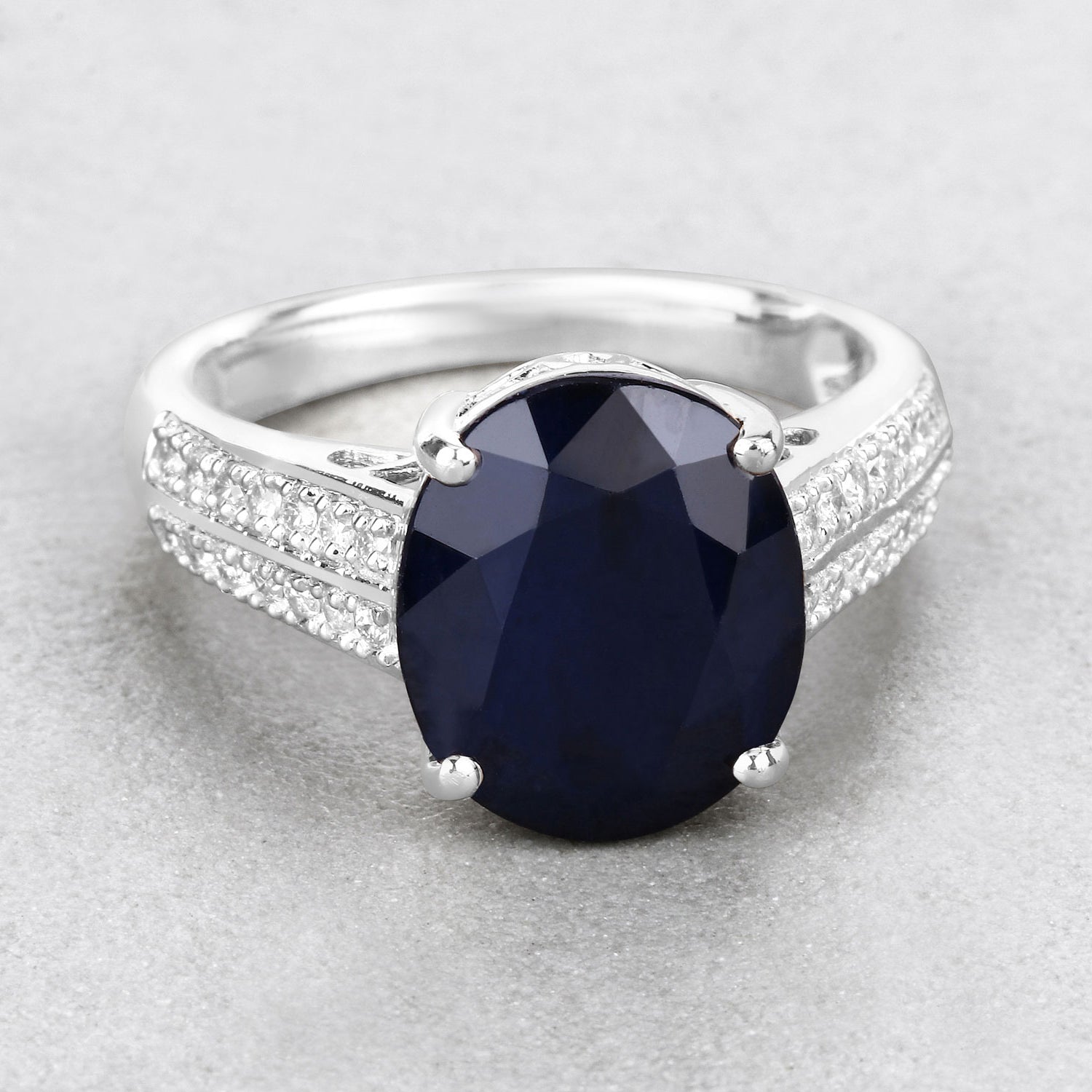 Blue Sapphire Ring With Diamonds 6.46 Carats 14K White Gold